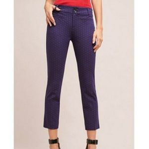 Anthropologie slim fit trousers blue red dots
